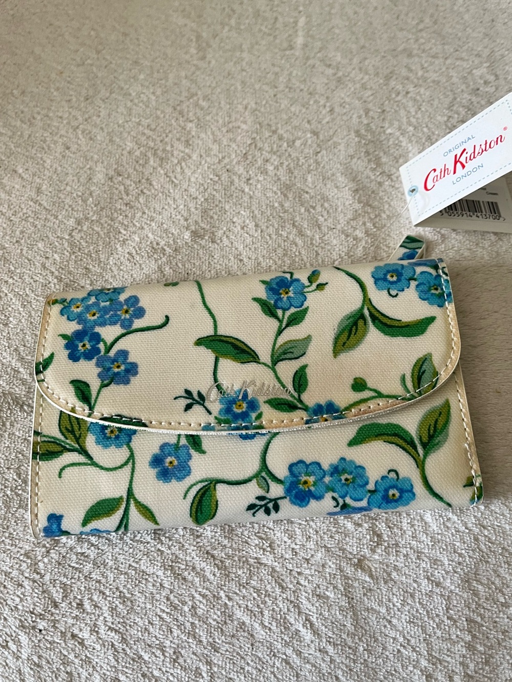 Cath Kidston Cream fold over Wallet with Blue Floral Print NWT